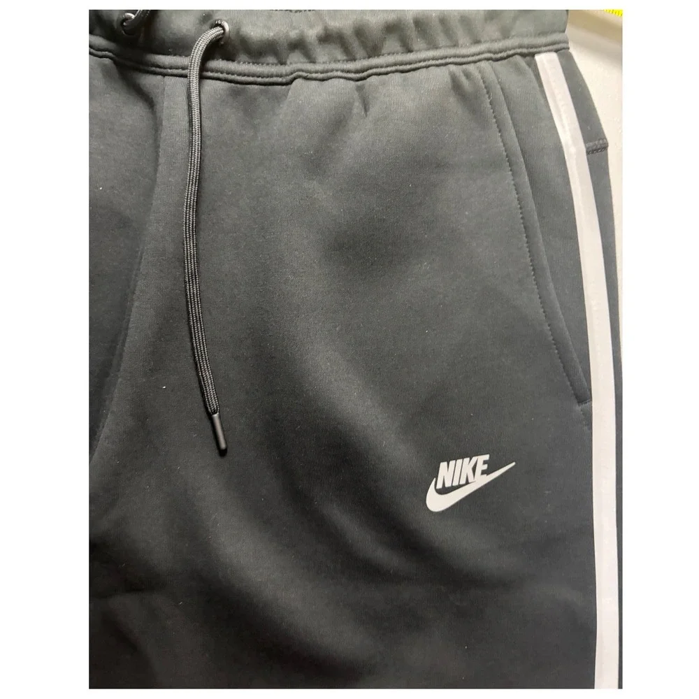 Nike Tech Fleece Joggers Mens Large Black White Stripe Tapered Sweatpants NEW